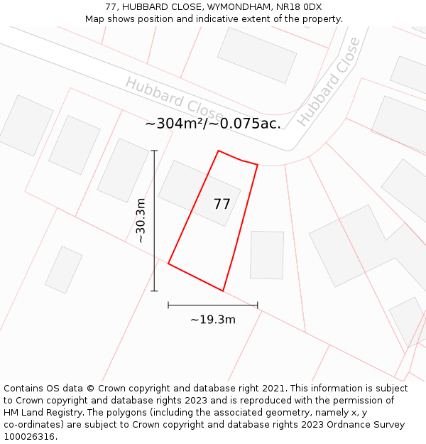 77, HUBBARD CLOSE, WYMONDHAM, NR18 0DX: Plot and title map