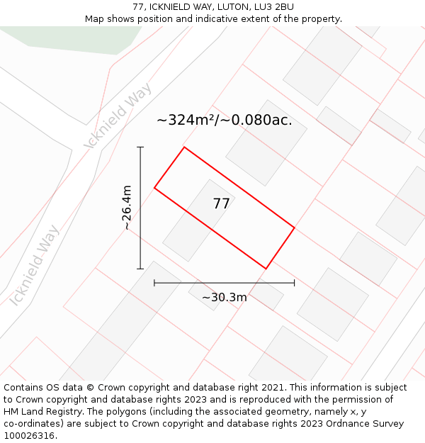 77, ICKNIELD WAY, LUTON, LU3 2BU: Plot and title map
