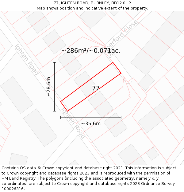 77, IGHTEN ROAD, BURNLEY, BB12 0HP: Plot and title map