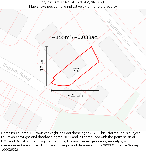 77, INGRAM ROAD, MELKSHAM, SN12 7JH: Plot and title map