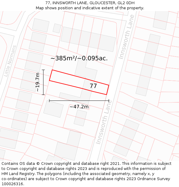 77, INNSWORTH LANE, GLOUCESTER, GL2 0DH: Plot and title map