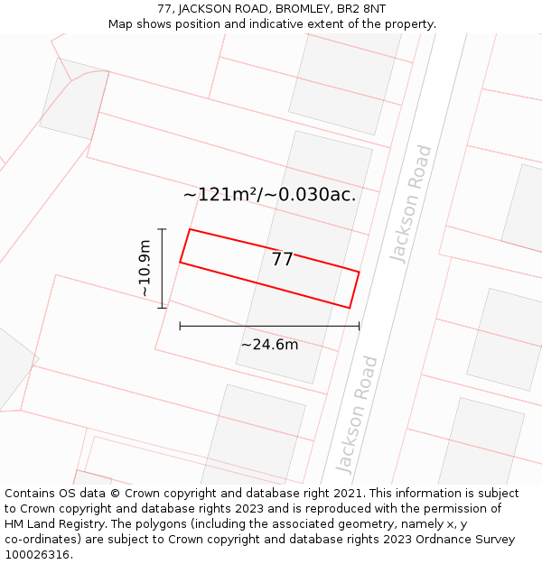 77, JACKSON ROAD, BROMLEY, BR2 8NT: Plot and title map