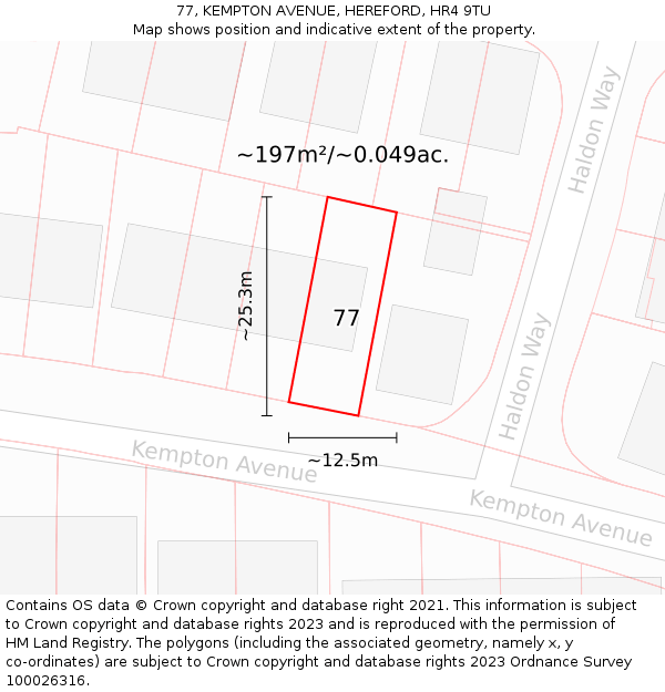 77, KEMPTON AVENUE, HEREFORD, HR4 9TU: Plot and title map