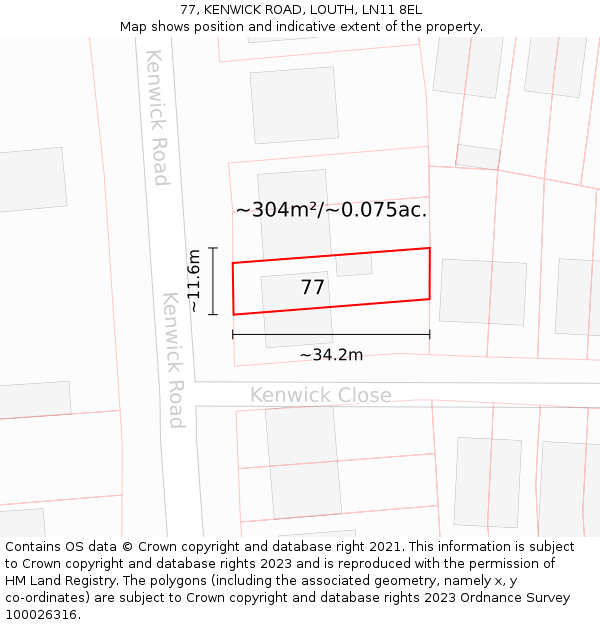 77, KENWICK ROAD, LOUTH, LN11 8EL: Plot and title map