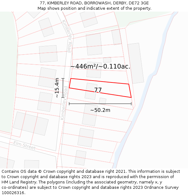 77, KIMBERLEY ROAD, BORROWASH, DERBY, DE72 3GE: Plot and title map