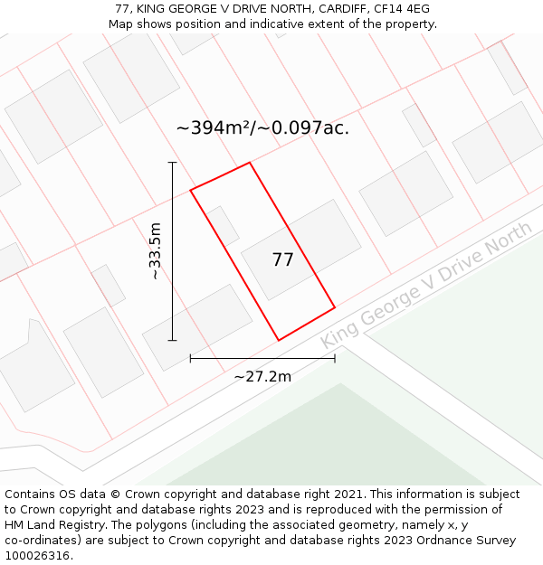 77, KING GEORGE V DRIVE NORTH, CARDIFF, CF14 4EG: Plot and title map