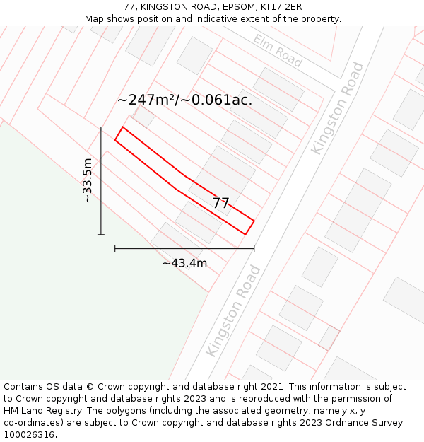 77, KINGSTON ROAD, EPSOM, KT17 2ER: Plot and title map