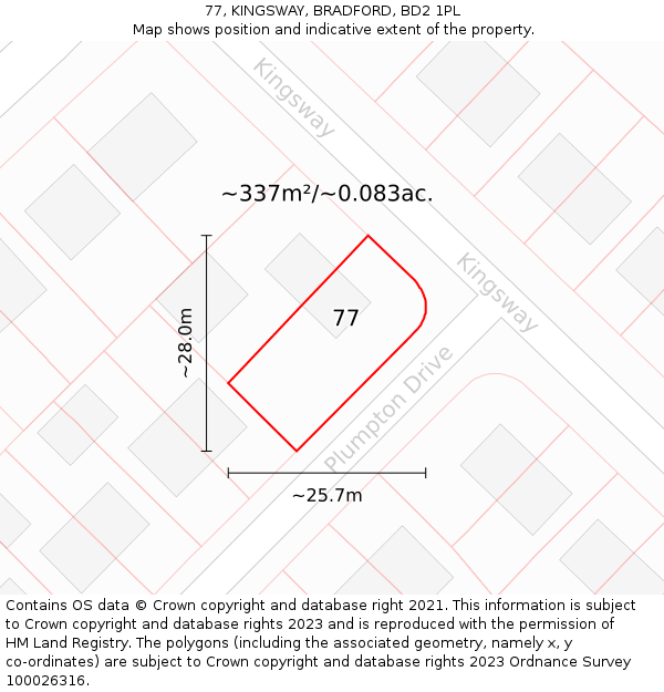 77, KINGSWAY, BRADFORD, BD2 1PL: Plot and title map