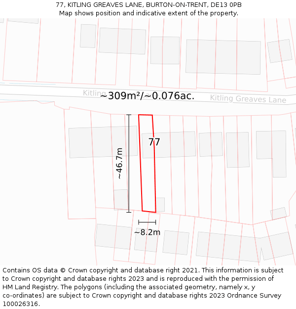 77, KITLING GREAVES LANE, BURTON-ON-TRENT, DE13 0PB: Plot and title map