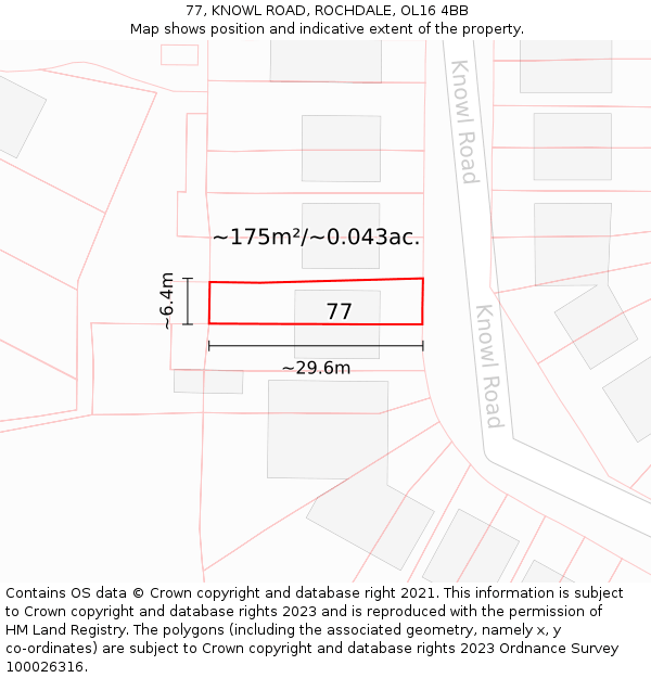 77, KNOWL ROAD, ROCHDALE, OL16 4BB: Plot and title map