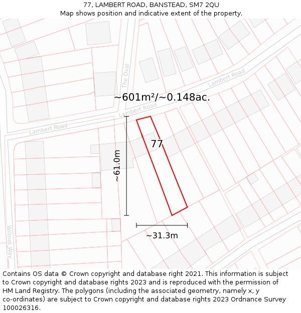 77, LAMBERT ROAD, BANSTEAD, SM7 2QU: Plot and title map