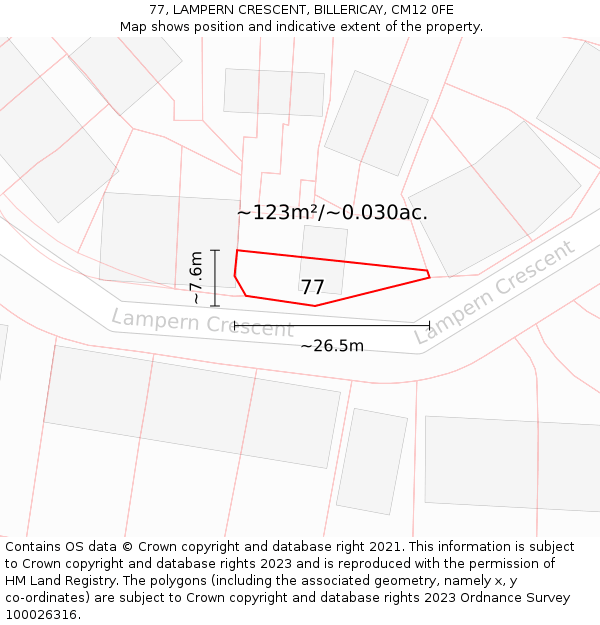 77, LAMPERN CRESCENT, BILLERICAY, CM12 0FE: Plot and title map