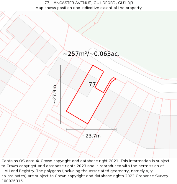 77, LANCASTER AVENUE, GUILDFORD, GU1 3JR: Plot and title map