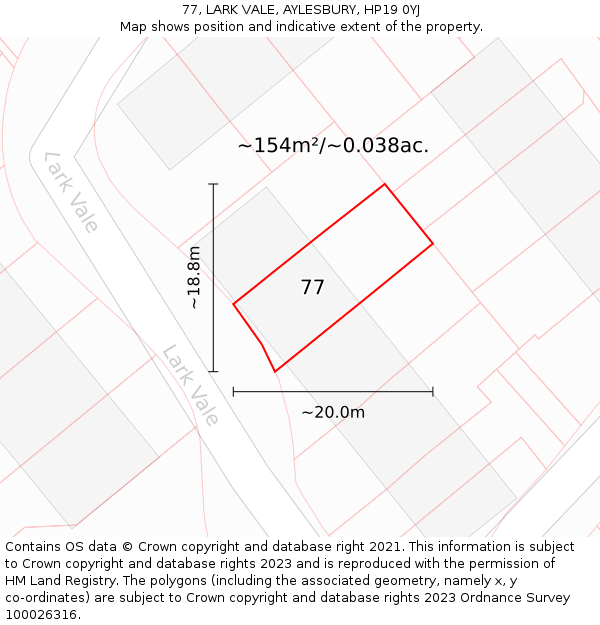 77, LARK VALE, AYLESBURY, HP19 0YJ: Plot and title map