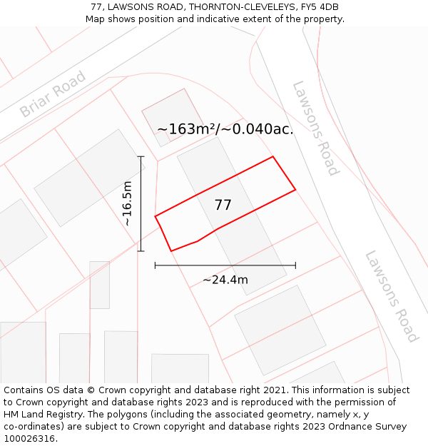 77, LAWSONS ROAD, THORNTON-CLEVELEYS, FY5 4DB: Plot and title map
