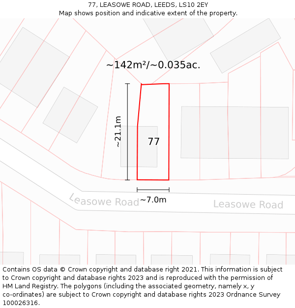 77, LEASOWE ROAD, LEEDS, LS10 2EY: Plot and title map