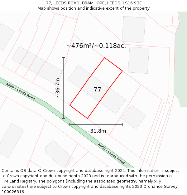 77, LEEDS ROAD, BRAMHOPE, LEEDS, LS16 9BE: Plot and title map