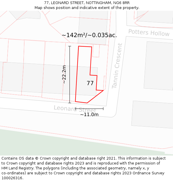 77, LEONARD STREET, NOTTINGHAM, NG6 8RR: Plot and title map