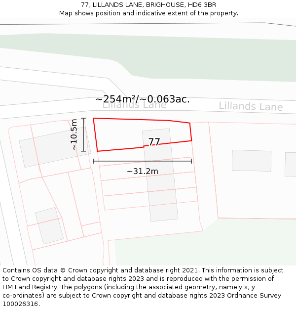 77, LILLANDS LANE, BRIGHOUSE, HD6 3BR: Plot and title map