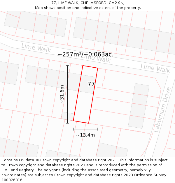 77, LIME WALK, CHELMSFORD, CM2 9NJ: Plot and title map