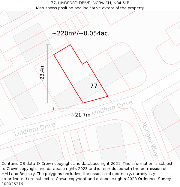 77, LINDFORD DRIVE, NORWICH, NR4 6LR: Plot and title map