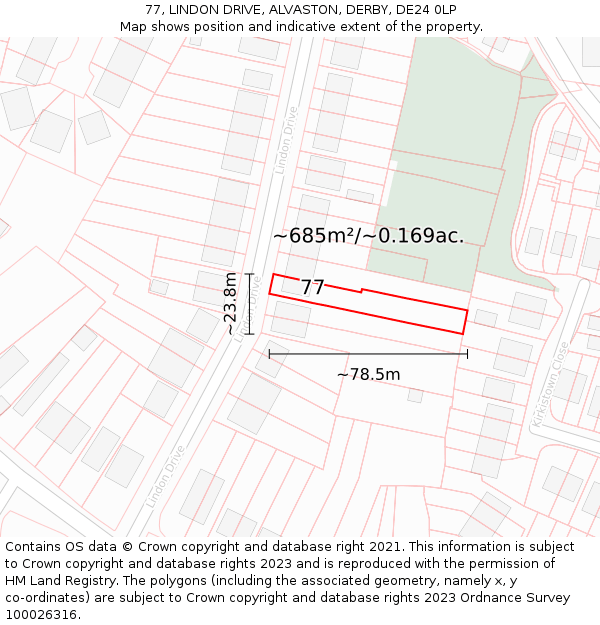 77, LINDON DRIVE, ALVASTON, DERBY, DE24 0LP: Plot and title map