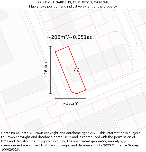 77, LINGLA GARDENS, FRIZINGTON, CA26 3AL: Plot and title map
