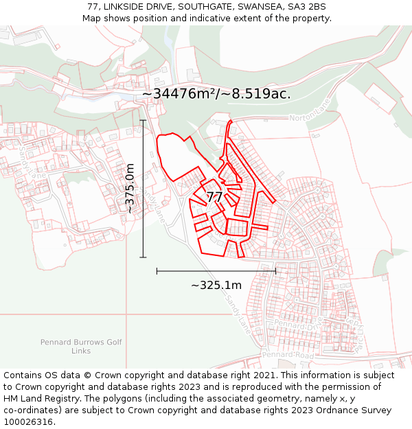77, LINKSIDE DRIVE, SOUTHGATE, SWANSEA, SA3 2BS: Plot and title map