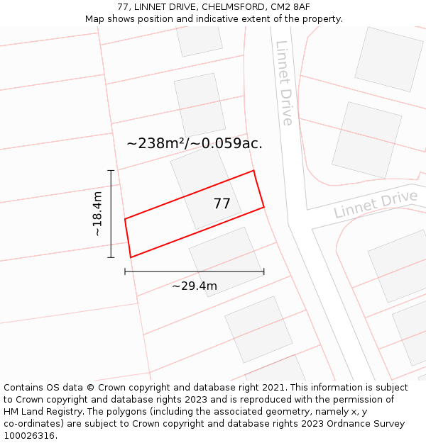 77, LINNET DRIVE, CHELMSFORD, CM2 8AF: Plot and title map