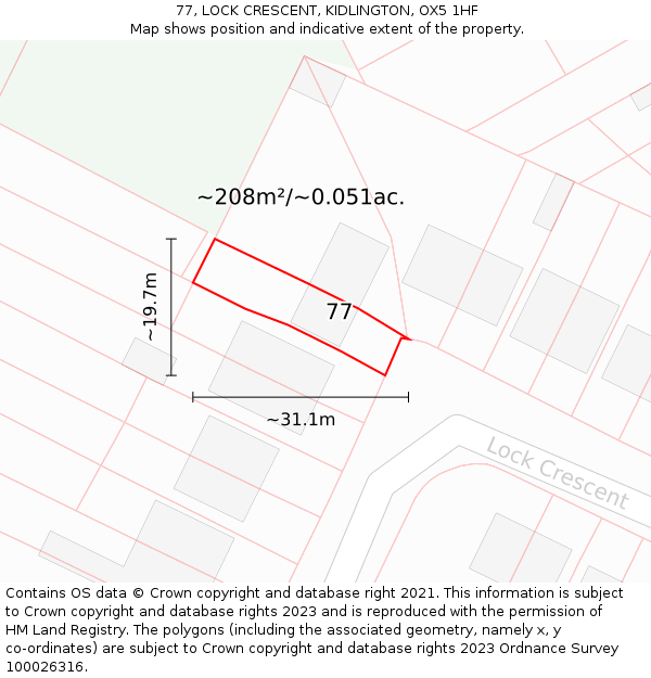 77, LOCK CRESCENT, KIDLINGTON, OX5 1HF: Plot and title map