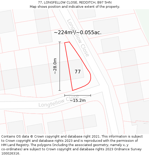 77, LONGFELLOW CLOSE, REDDITCH, B97 5HN: Plot and title map