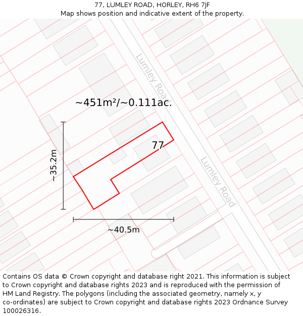77, LUMLEY ROAD, HORLEY, RH6 7JF: Plot and title map