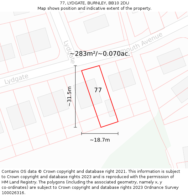77, LYDGATE, BURNLEY, BB10 2DU: Plot and title map