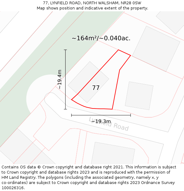 77, LYNFIELD ROAD, NORTH WALSHAM, NR28 0SW: Plot and title map