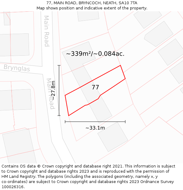 77, MAIN ROAD, BRYNCOCH, NEATH, SA10 7TA: Plot and title map