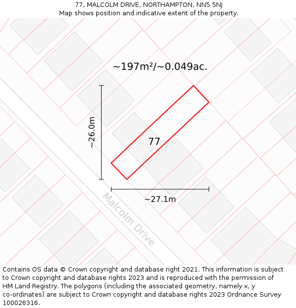 77, MALCOLM DRIVE, NORTHAMPTON, NN5 5NJ: Plot and title map