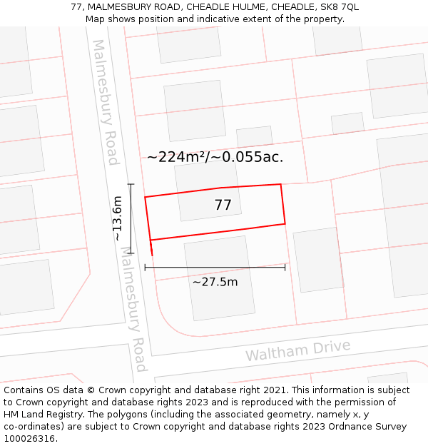 77, MALMESBURY ROAD, CHEADLE HULME, CHEADLE, SK8 7QL: Plot and title map