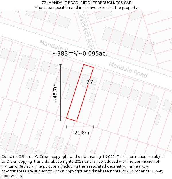 77, MANDALE ROAD, MIDDLESBROUGH, TS5 8AE: Plot and title map