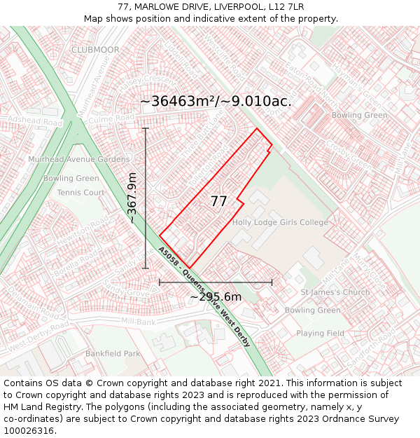 77, MARLOWE DRIVE, LIVERPOOL, L12 7LR: Plot and title map