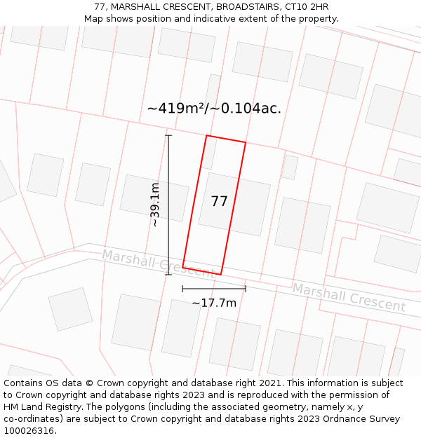 77, MARSHALL CRESCENT, BROADSTAIRS, CT10 2HR: Plot and title map