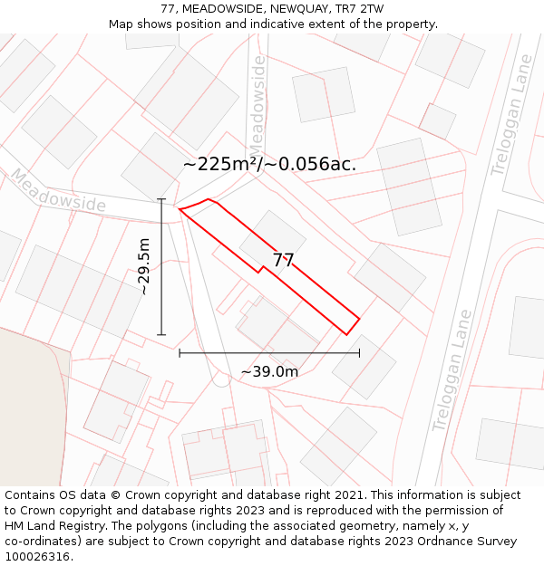 77, MEADOWSIDE, NEWQUAY, TR7 2TW: Plot and title map