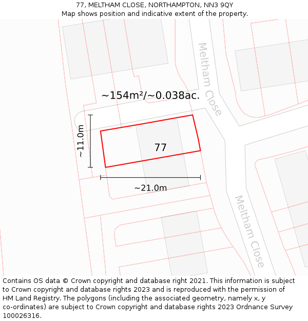 77, MELTHAM CLOSE, NORTHAMPTON, NN3 9QY: Plot and title map