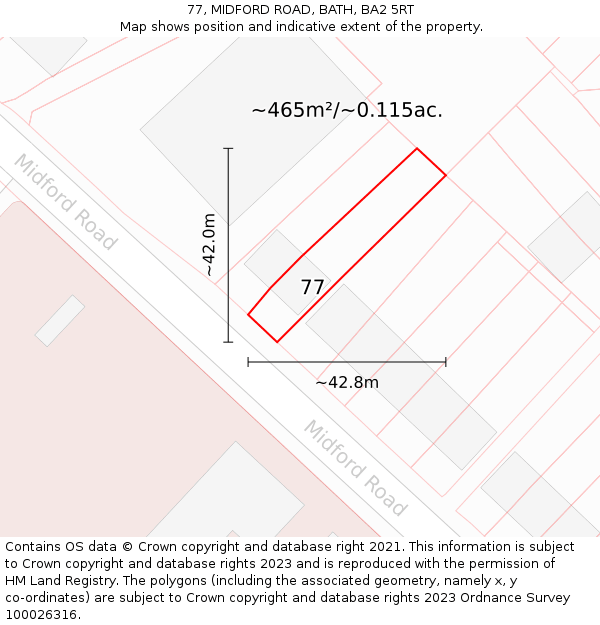 77, MIDFORD ROAD, BATH, BA2 5RT: Plot and title map