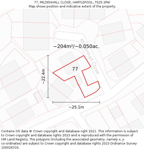 77, MILDENHALL CLOSE, HARTLEPOOL, TS25 2RW: Plot and title map