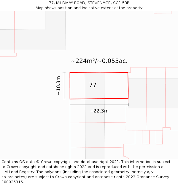 77, MILDMAY ROAD, STEVENAGE, SG1 5RR: Plot and title map