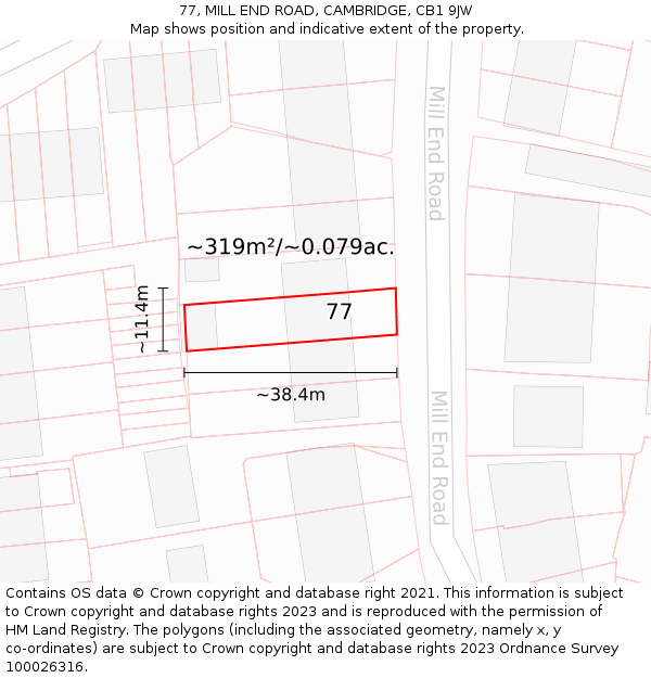 77, MILL END ROAD, CAMBRIDGE, CB1 9JW: Plot and title map