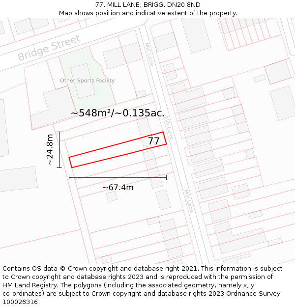 77, MILL LANE, BRIGG, DN20 8ND: Plot and title map