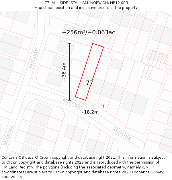 77, MILLSIDE, STALHAM, NORWICH, NR12 9PB: Plot and title map