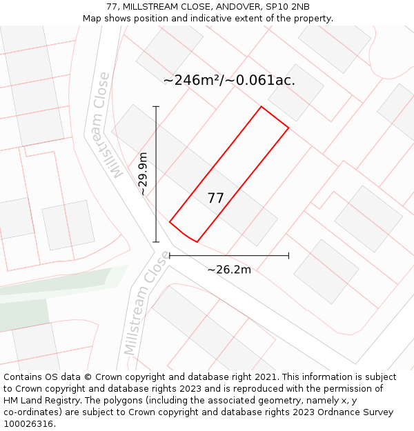 77, MILLSTREAM CLOSE, ANDOVER, SP10 2NB: Plot and title map