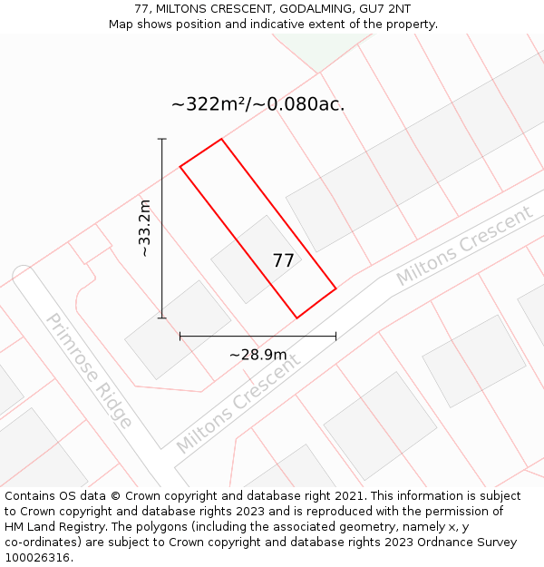 77, MILTONS CRESCENT, GODALMING, GU7 2NT: Plot and title map